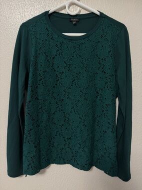 Talbots Teal Green Lace Front Long Sleeve Top
